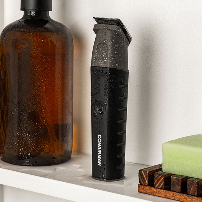 All-in-1 Trimmer on bathroom shelf